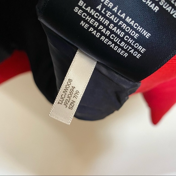 Tommy Hilfiger Color Block Navy Blue Red White Puffer Puffy Hoodie Short Coat - Picture 4 of 5